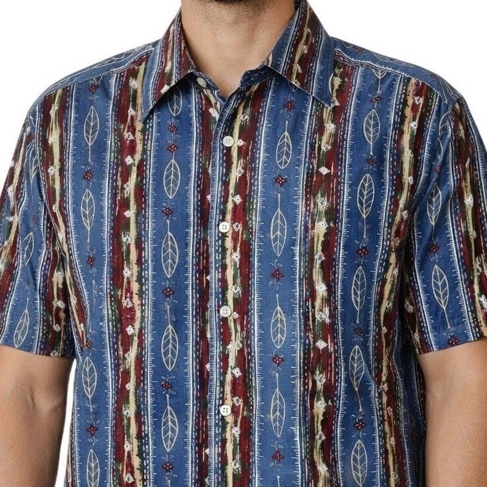 VTG 90s IAMSA Southwestern Shirt XL Blue Aztec Feather Western Striped Cowboy‎